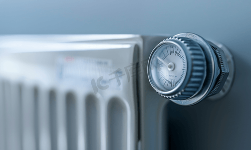 冬季能源摄影照片_能源危机概念暖气散热器恒温器显示低温的特写