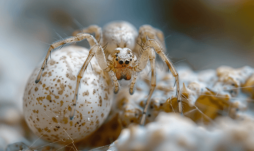 昆虫叶子摄影照片_狡猾的蜘蛛与卵茧