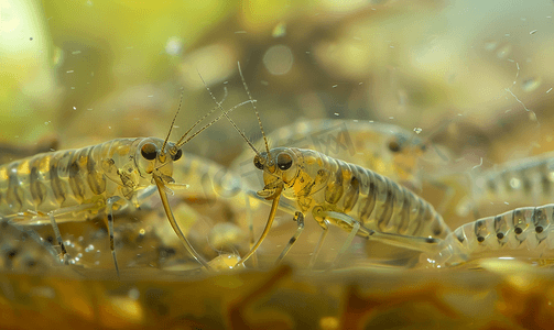 俯拍水中的亭子摄影照片_死水中的蚊子幼虫特写