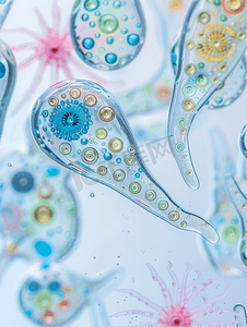 动物和人类摄影照片_显微镜下水滴中的纤毛虫和变形虫