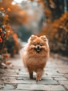 好友banner摄影照片_花园里的波美拉尼亚斯皮茨犬