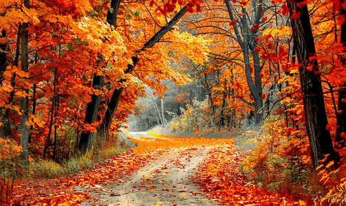 一条被秋叶树环绕的小径的令人惊叹的照片