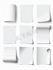 纸张折叠摄影照片_在白色背景上隔离的空白白皮书贴纸标签集集合