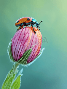金龟子彩色甲虫坐在花上