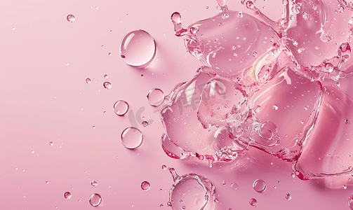 爱心卡通粉色摄影照片_粉红色背景上的透明液体凝胶具有可用空间