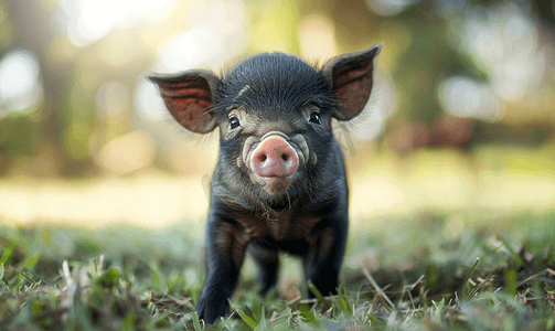 可爱红色摄影照片_一只可爱的黑小猪的笑脸