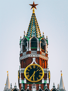 莫斯科斯帕斯卡亚塔上的时钟图片