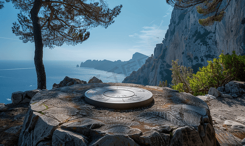 意大利卡普里岛的日晷背景为大海