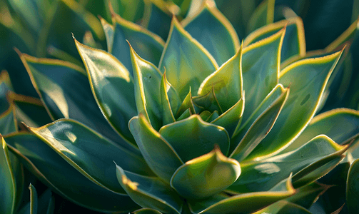多汁世纪植物特写加勒比龙舌兰叶上的刺和细节