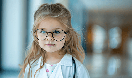 儿童近视检查摄影照片_医生给小女孩配眼镜