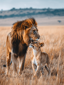 猫和老鼠狮子框摄影照片_非洲大草原上的狮子和幼小的动物