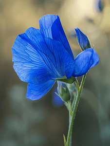 花园中蓝色蝴蝶豌豆花的特写