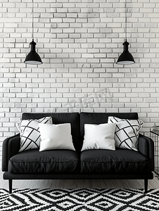 经典黑白摄影照片_黑白图案枕头现代沙发背景砖壁纸