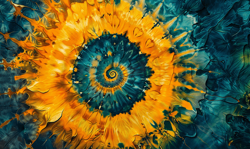 金沙油漆摄影照片_黄色螺旋扎染扎染圆形艺术品圆圈