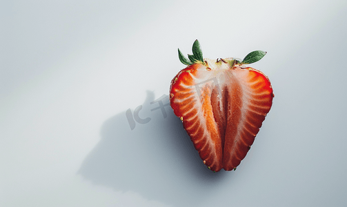美味的草莓摄影照片_新鲜美味的半切草莓孤立在白色背景上
