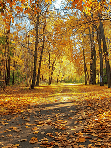森林公园秋季景观中的树木和人行道