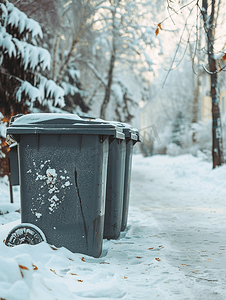 冬季户外灰色垃圾桶垃圾箱