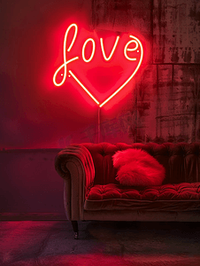 红色霓虹灯写着爱与复制空间