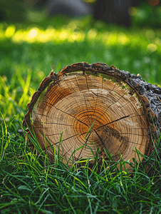 砍倒的树躺在草地上从一棵树上摘下的原木