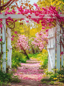 门栅栏和春天自然色彩缤纷的春天背景家门口遏制吸引力