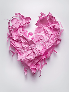 破碎的心由粉红色皱巴纸制成孤立在白色背景上