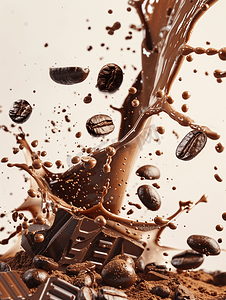 巧克力可可和咖啡飞溅
