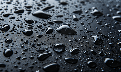 雨中黑色表面上的水滴汽车零件