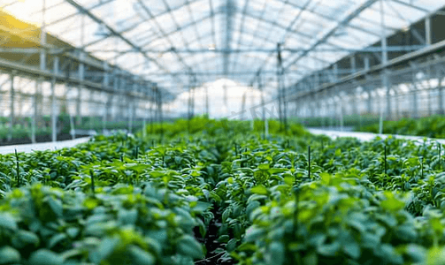 发光线条科技摄影照片_商业玻璃温室蔬菜花卉的高科技工业化生产