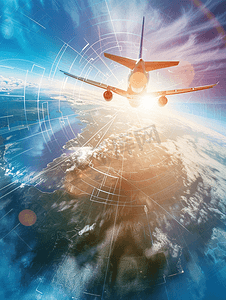 航空旅行商业背景混合媒体全球航空方向