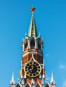 亚克力发光字摄影照片_莫斯科斯帕斯卡亚塔上的时钟图片