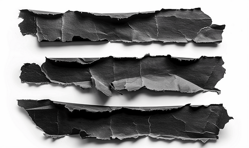 撕裂纸张边框摄影照片_黑色撕纸撕边条设置孤立在白色背景上