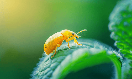 棕黄色的甲虫在叶子上