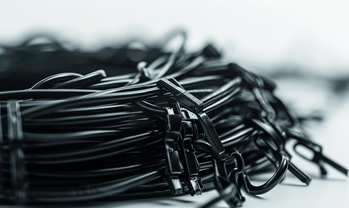 用电缆钉夹修剪的黑色电缆