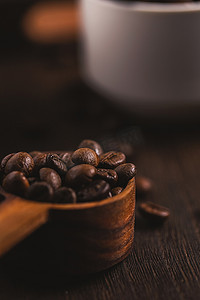 创意字体中文摄影照片_咖啡勺与咖啡豆