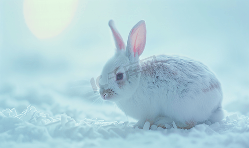 可爱兔子耳朵摄影照片_白色背景下的兔子
