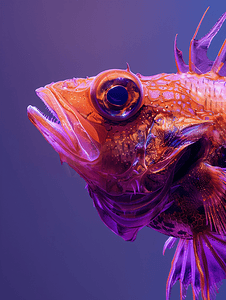 一条来自小工具的露齿智能鱼在紫色背景下吞噬时间
