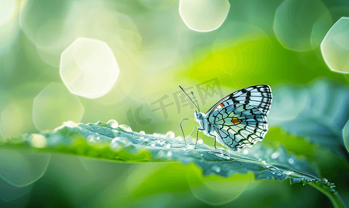 毛虫摄影照片_叶子上的平原丘比特蝴蝶