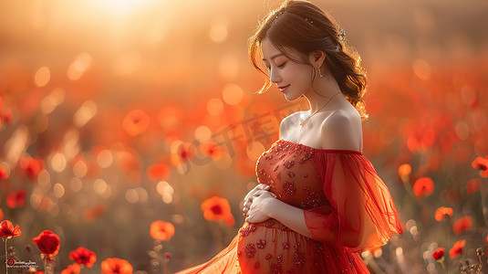 花朵唯美图片摄影照片_唯美的孕妇照花朵阳光高清图片