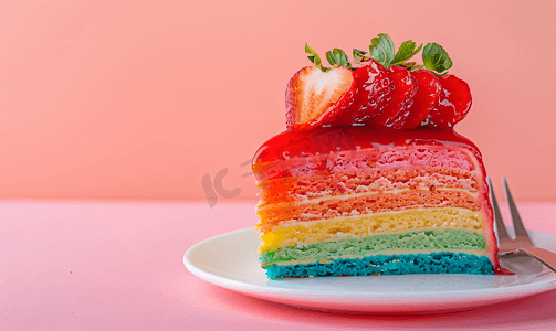 彩虹可丽饼蛋糕佐草莓酱