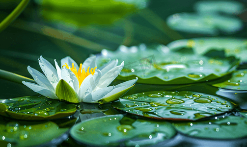 荷叶植物摄影照片_睡莲叶在水面上睡莲荷叶在水面上