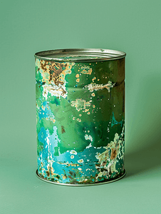 一罐蔬菜罐头中的蓝色和绿色霉菌