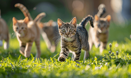 淘宝天猫服装摄影照片_猫在院子里跑来跑去夏天外面的宠物猫家族