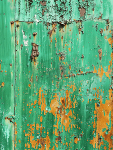 绿漆金属表面的生锈条纹背景结构