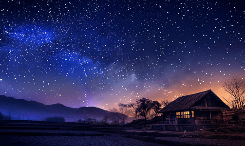 抽象村庄摄影照片_村庄明亮的夜晚星空