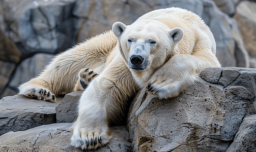 岩石上的白熊躺在岩石上的北极熊