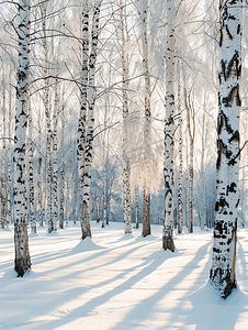 寒冷冬日的白桦林