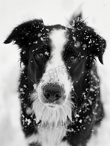 雪中的黑白边境牧羊犬