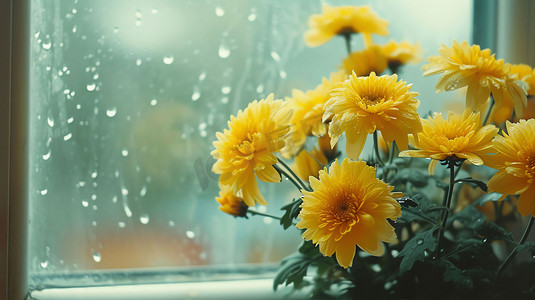 花瓶黄色雏菊菊花摄影照片