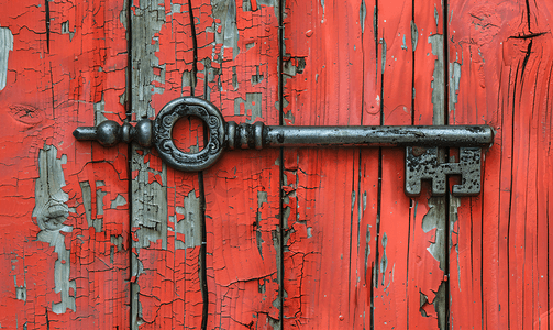 糖果淘宝首页摄影照片_古老红色木门背景上大门上的古董铁钥匙