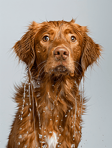 舍友卡通摄影照片_湿漉漉的新斯科舍鸭鸣猎犬